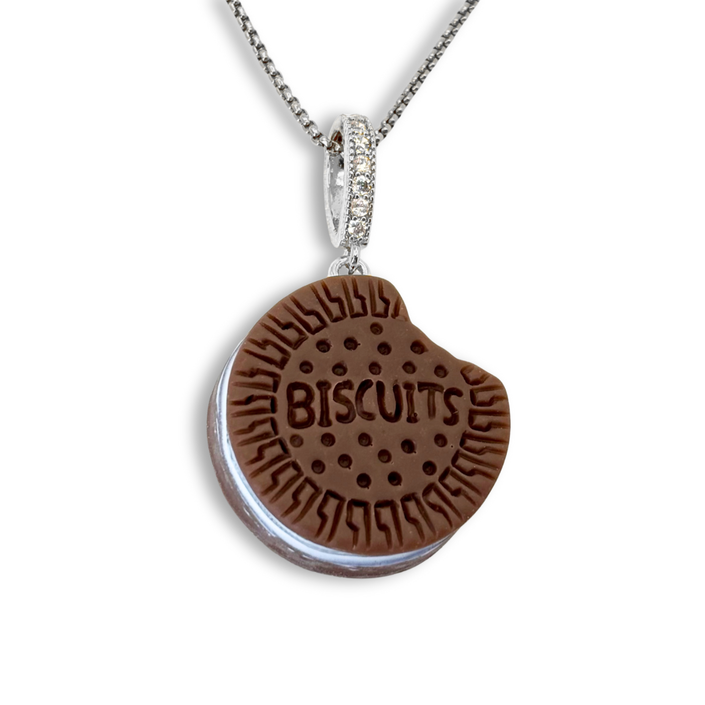 Nibbled Biscuit Pendant with Chain in Chocolate