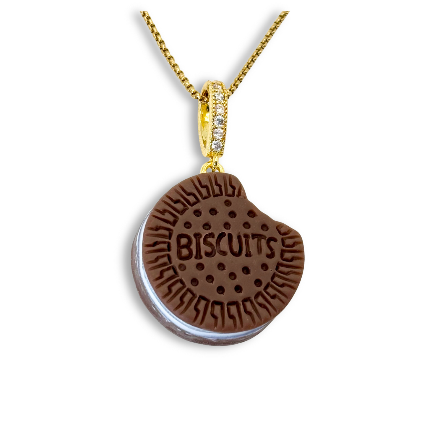 Nibbled Biscuit Pendant with Chain in Chocolate
