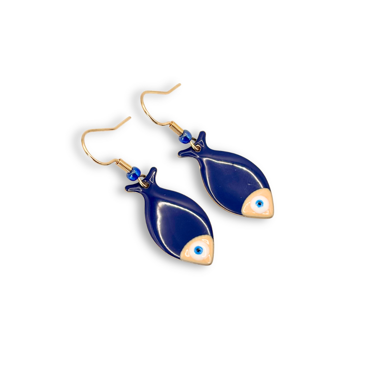 Flat-Fish Drop Earrings in Navy Blue