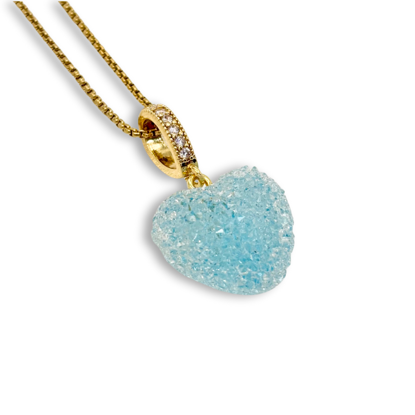 Jelly Heart Pendant with Chain in Light Blue