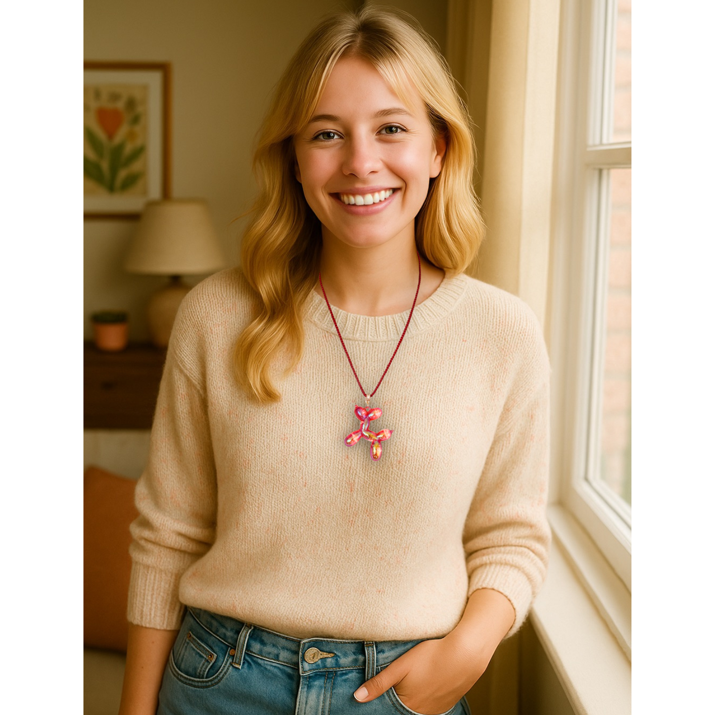 Large Balloon Dog Pendant in Red