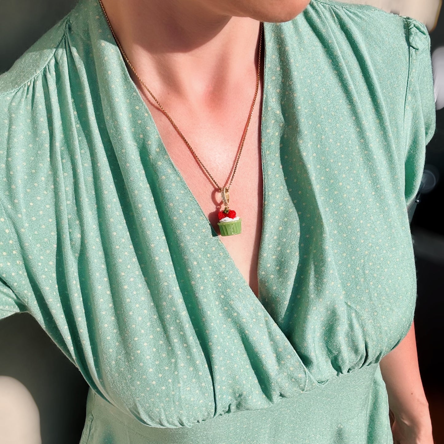 Raspberry Cream Cupcake Pendant
