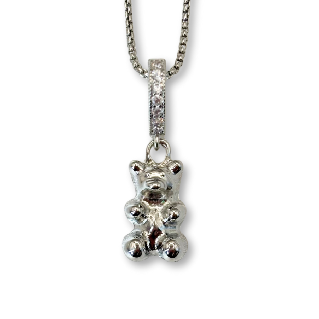 Silvery Gummy Bear Pendant with Chain