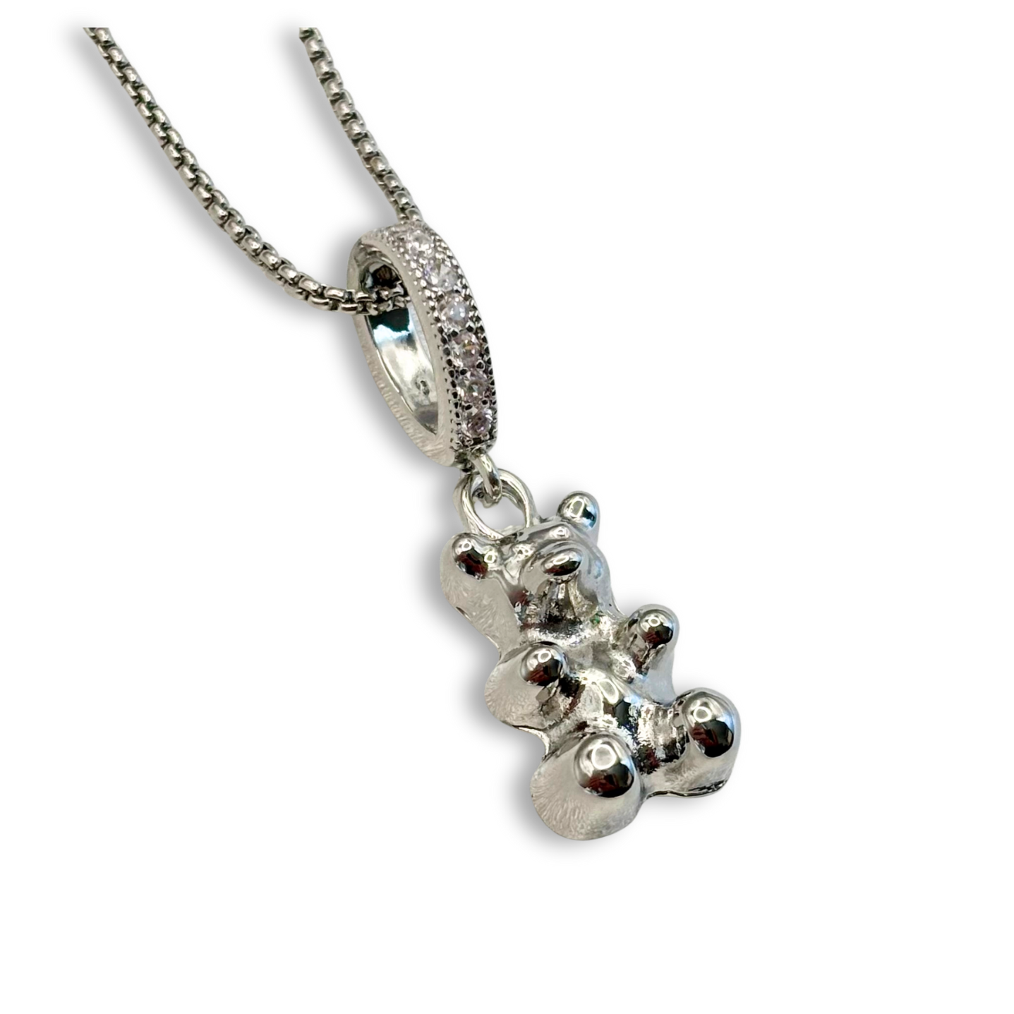 Silvery Gummy Bear Pendant with Chain