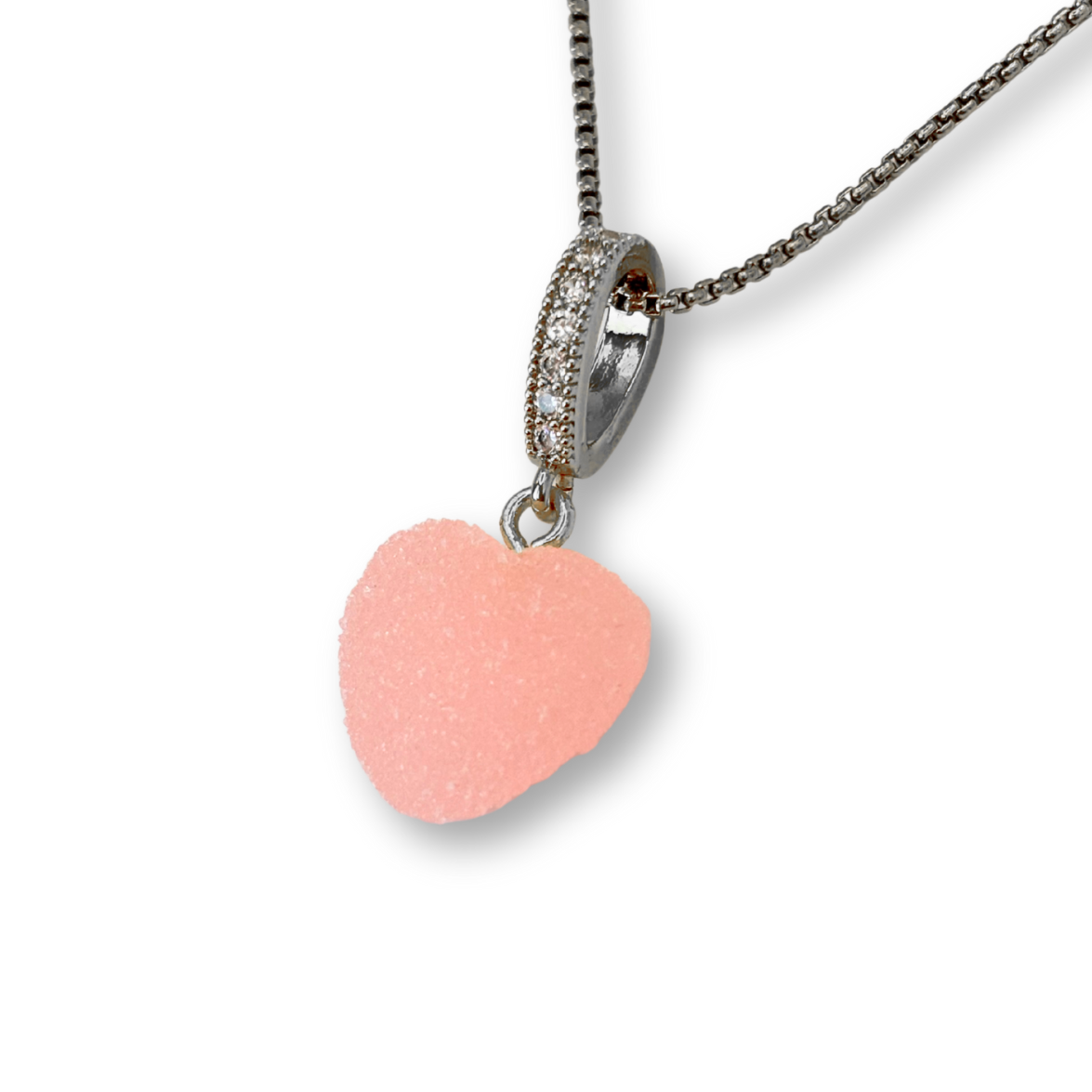 Sugar Heart Pendant with Chain, in Powder Pink