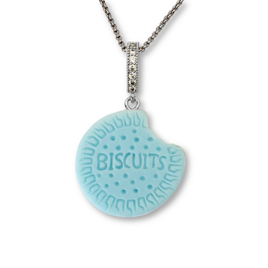 Nibbled Biscuit Pendant with Chain in Light Blue