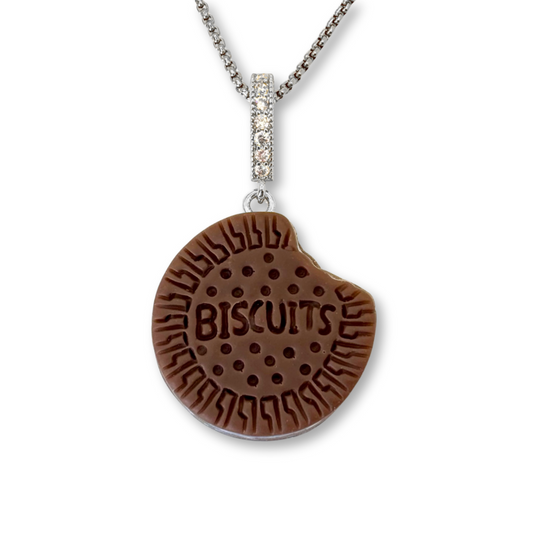 Nibbled Biscuit Pendant with Chain in Chocolate