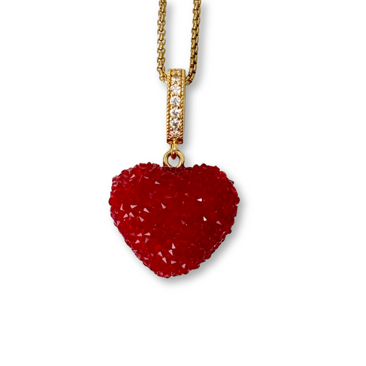 Jelly Heart Pendant with Chain in Red