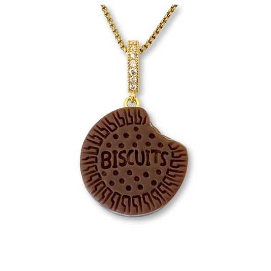 Nibbled Biscuit Pendant with Chain in Chocolate