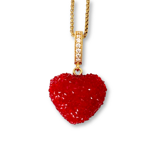 Jelly Heart Pendant with Chain in Red