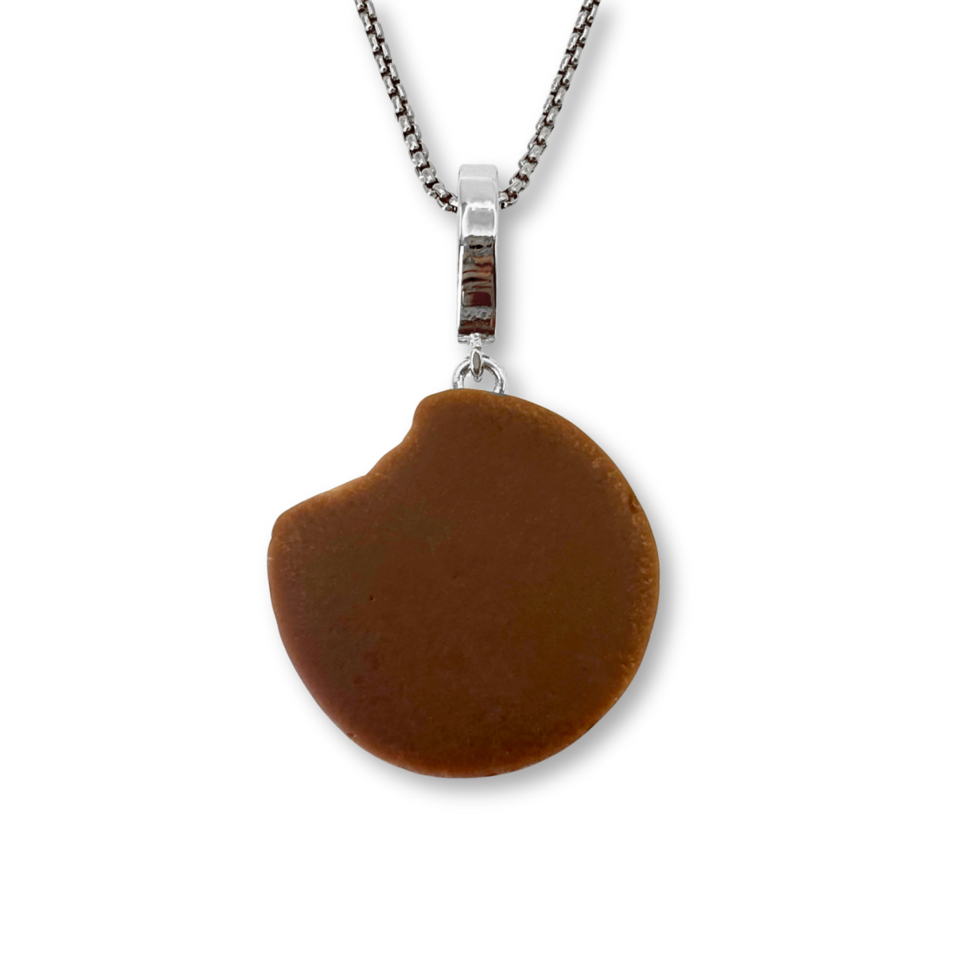 Nibbled Biscuit Pendant with Chain in Chocolate