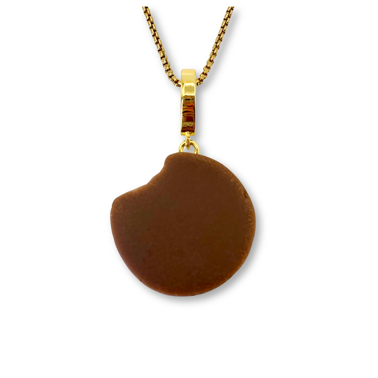 Nibbled Biscuit Pendant with Chain in Chocolate