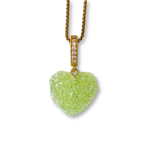 Jelly Heart Pendant with Chain in Lime Green