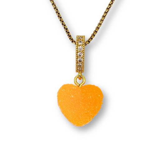 Sugar Heart Pendant with Chain, in Orange