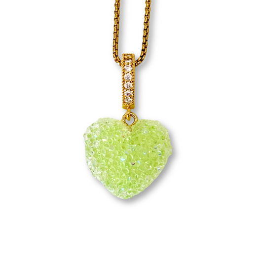 Jelly Heart Pendant with Chain in Lime Green