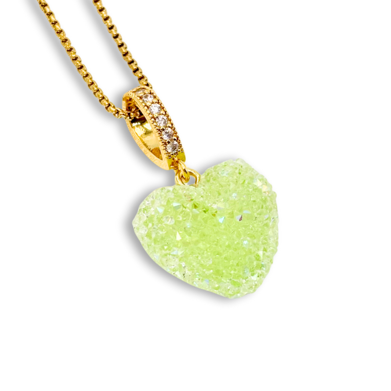 Jelly Heart Pendant with Chain in Lime Green