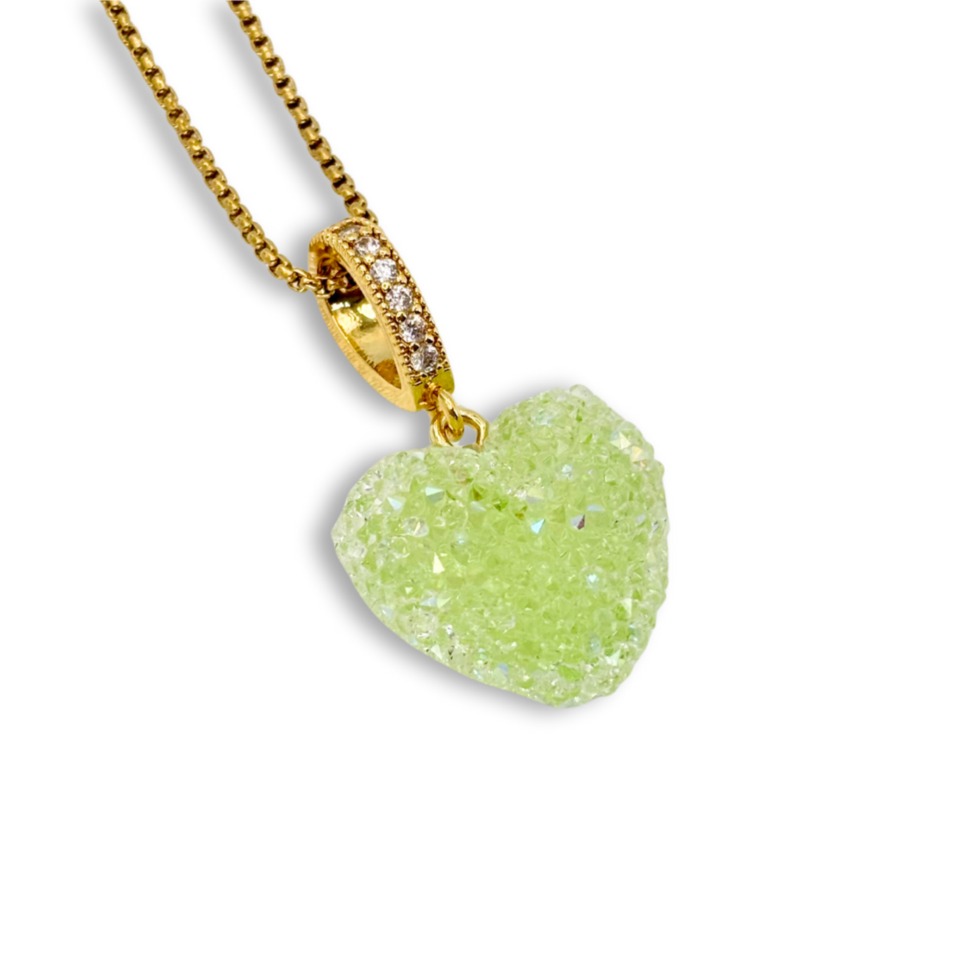Jelly Heart Pendant with Chain in Lime Green
