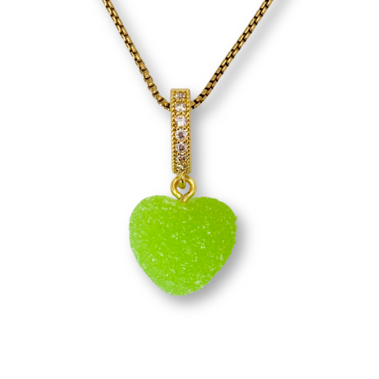 Sugar Heart Pendant with Chain, in Green Apple