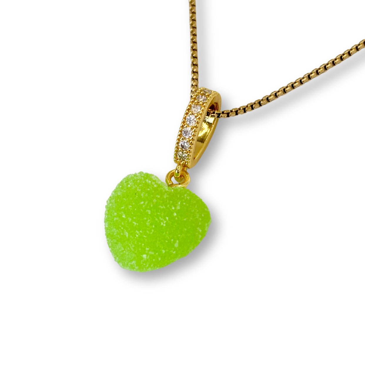 Sugar Heart Pendant with Chain, in Green Apple