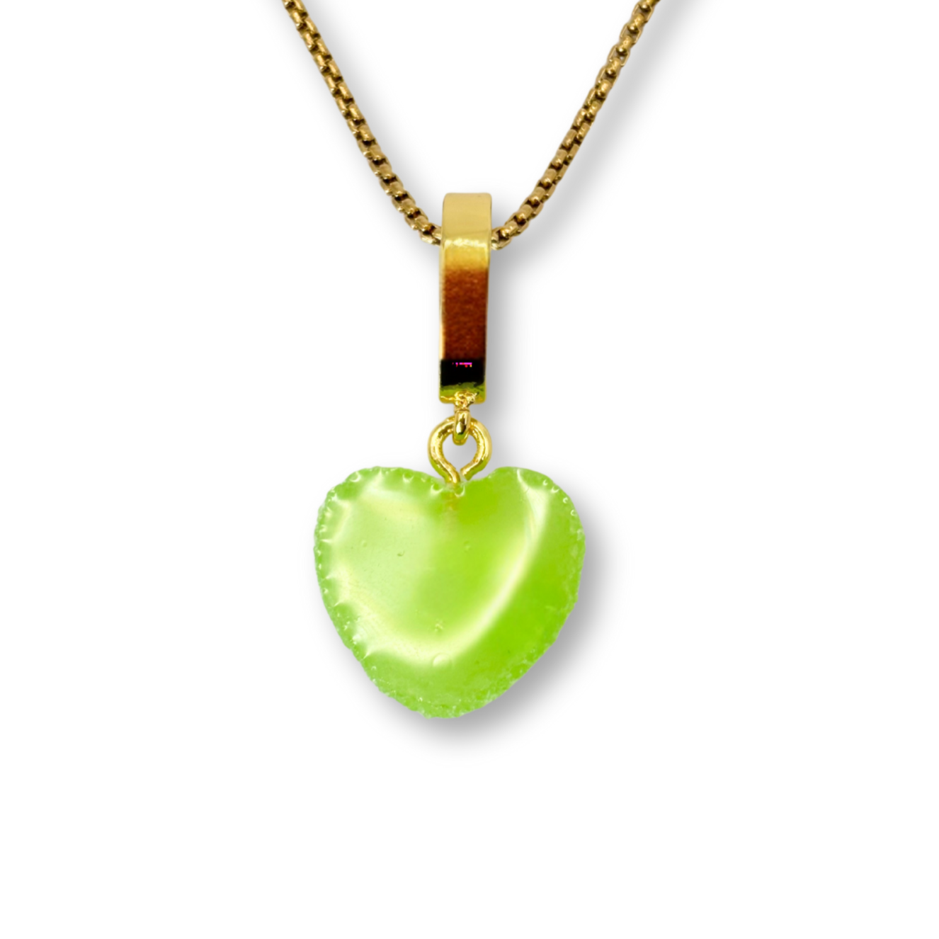 Sugar Heart Pendant with Chain, in Green Apple