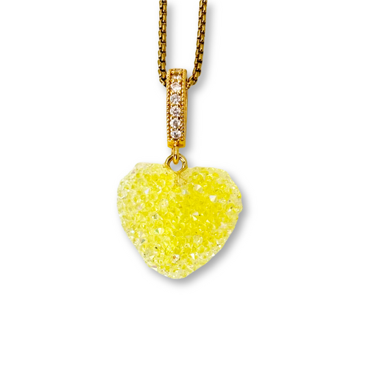 Jelly Heart Pendant with Chain in Yellow