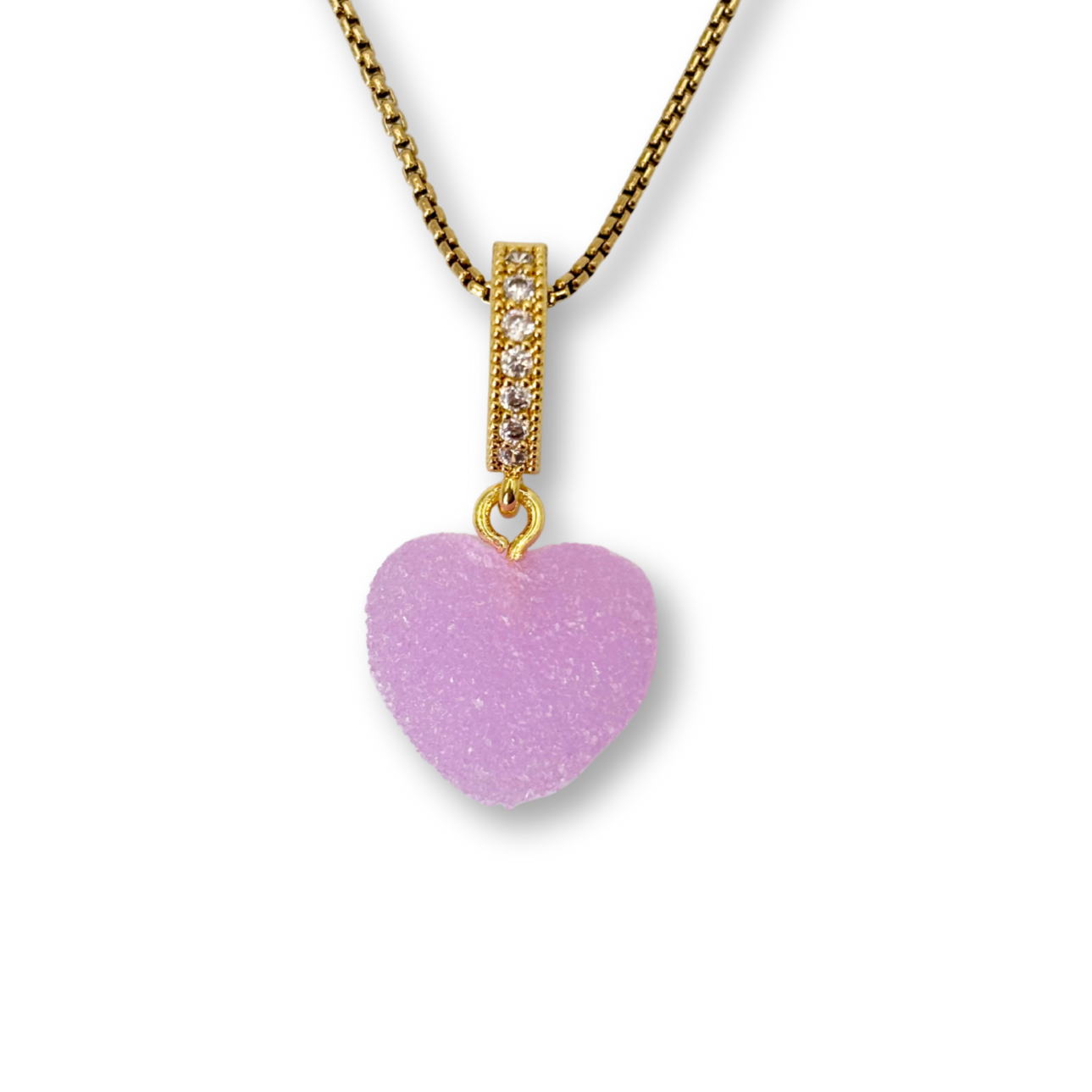Sugar Heart Pendant with Chain, in Lavender.