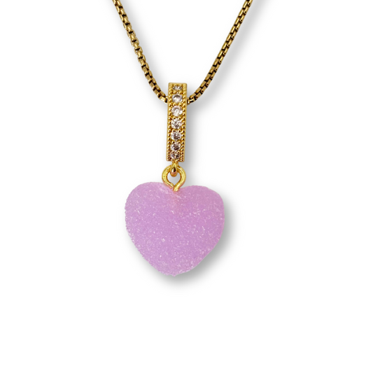 Sugar Heart Pendant with Chain, in Lavender.