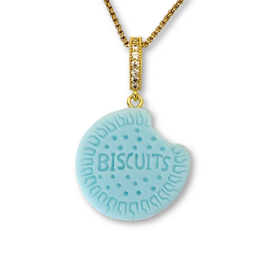 Nibbled Biscuit Pendant with Chain in Light Blue