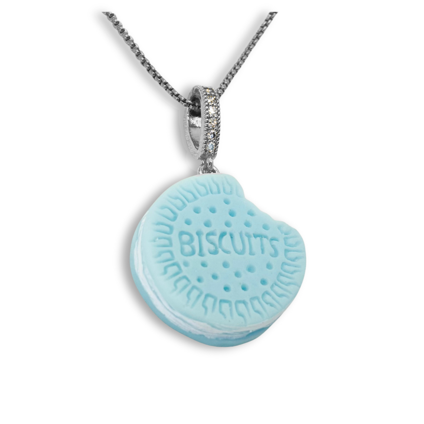 Nibbled Biscuit Pendant with Chain in Light Blue