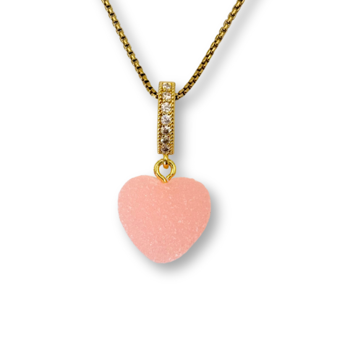 Sugar Heart Pendant with Chain, in Powder Pink