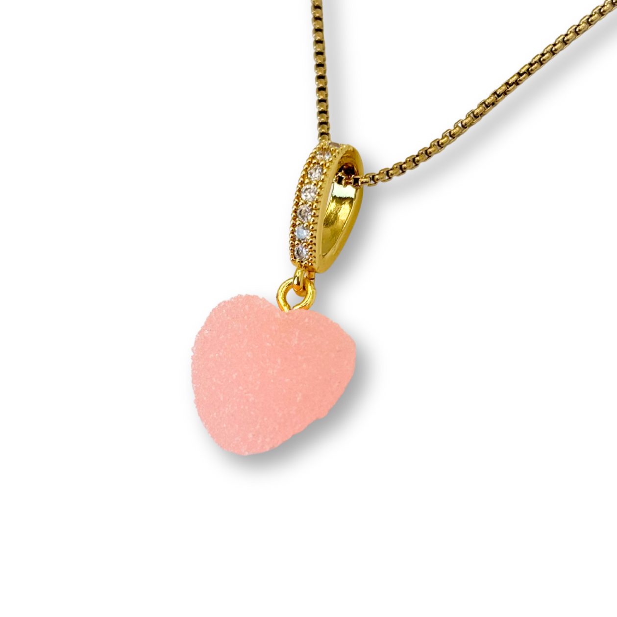 Sugar Heart Pendant with Chain, in Powder Pink