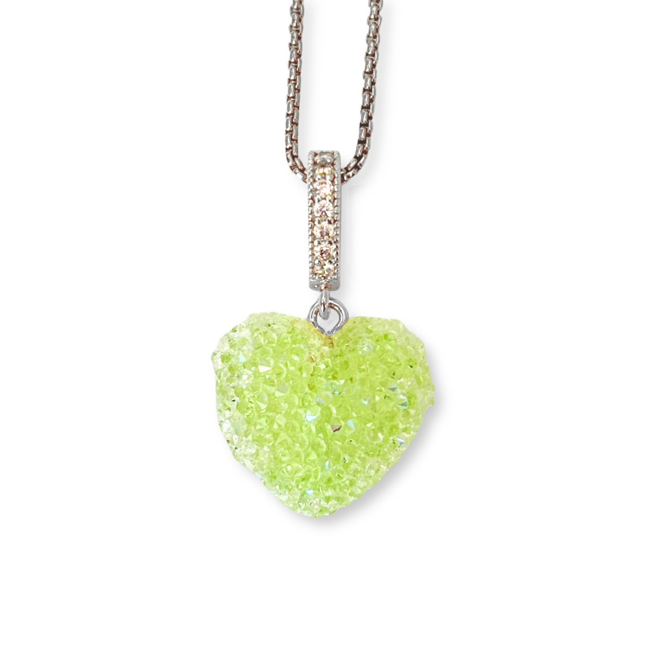 Jelly Heart Pendant with Chain in Lime Green