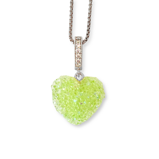 Jelly Heart Pendant with Chain in Lime Green