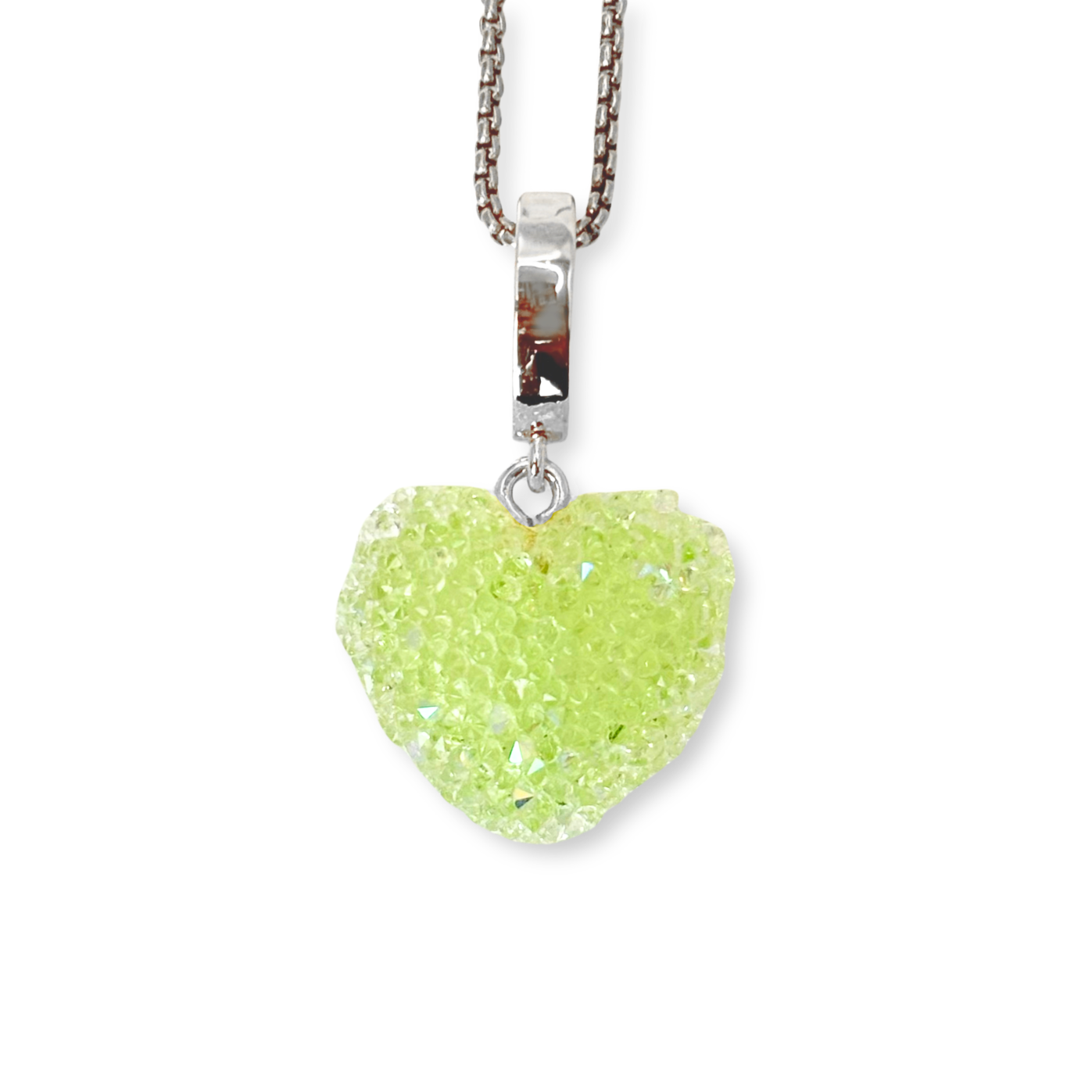 Jelly Heart Pendant with Chain in Lime Green