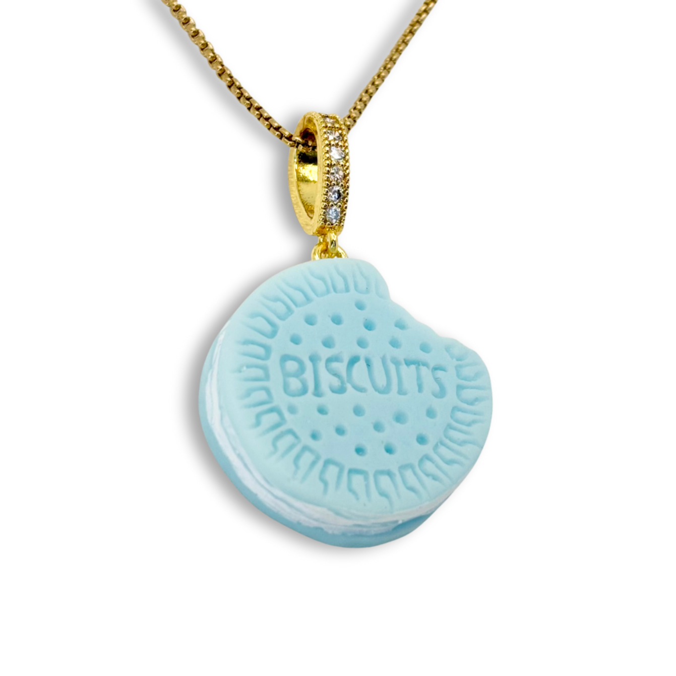 Nibbled Biscuit Pendant with Chain in Light Blue