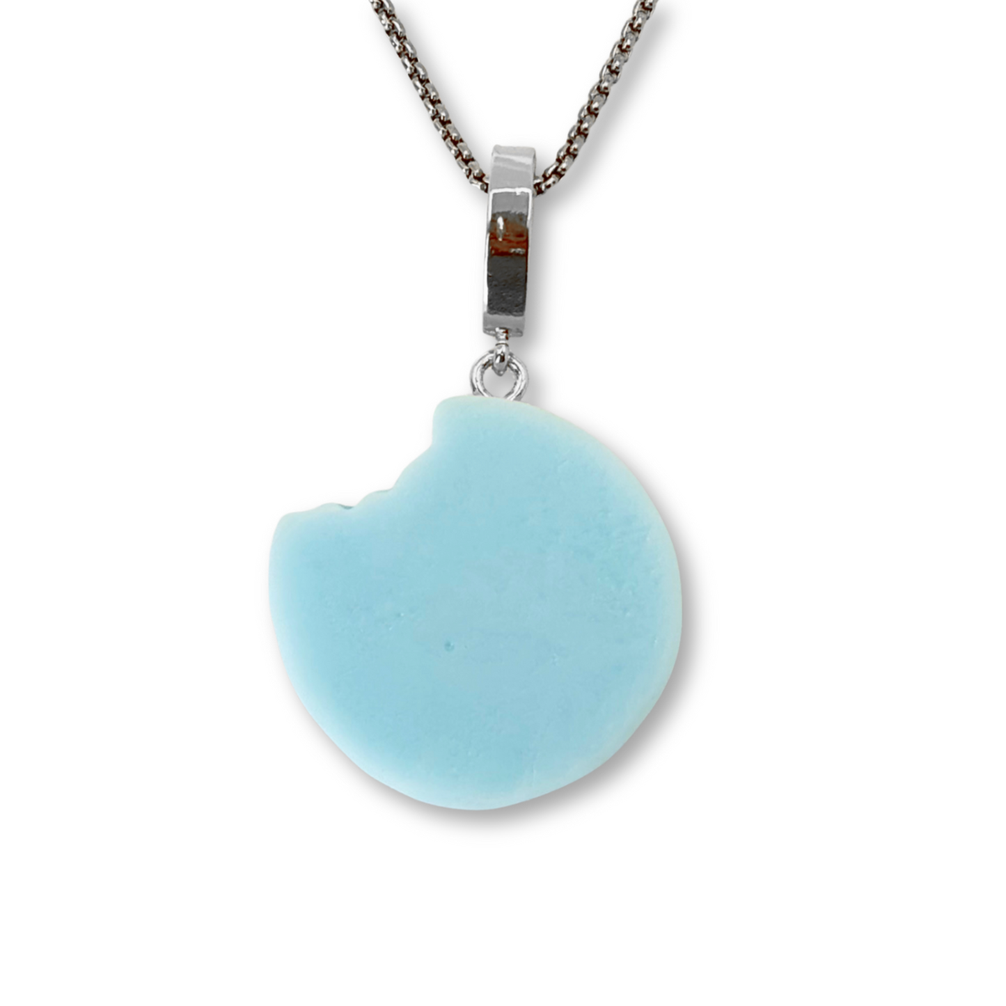 Nibbled Biscuit Pendant with Chain in Light Blue