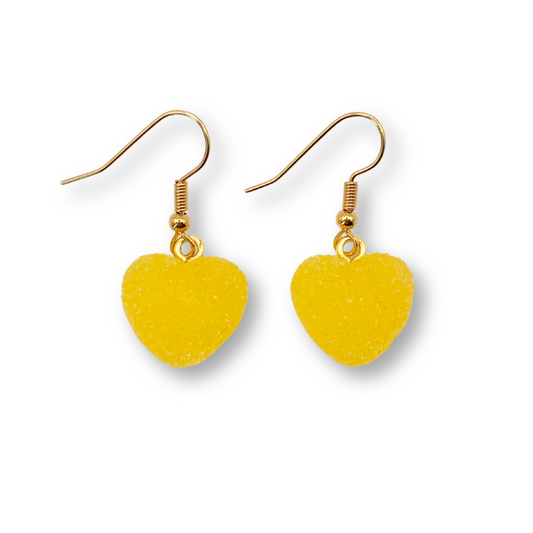 Sugar Heart Drop Earrings, in Lemon