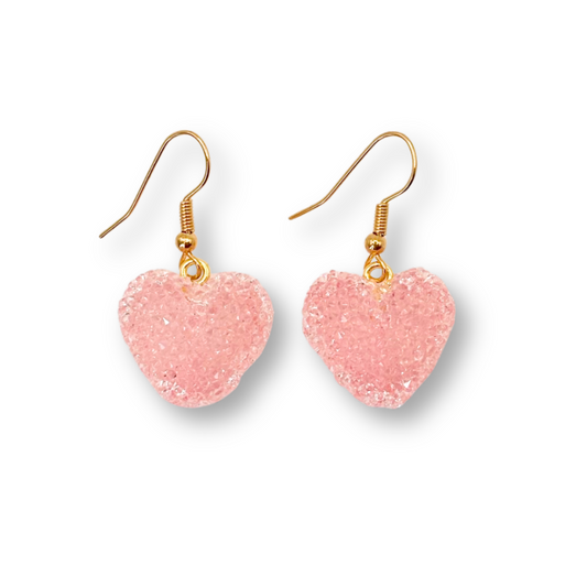 Jelly Heart Drop Earrings in Light Pink
