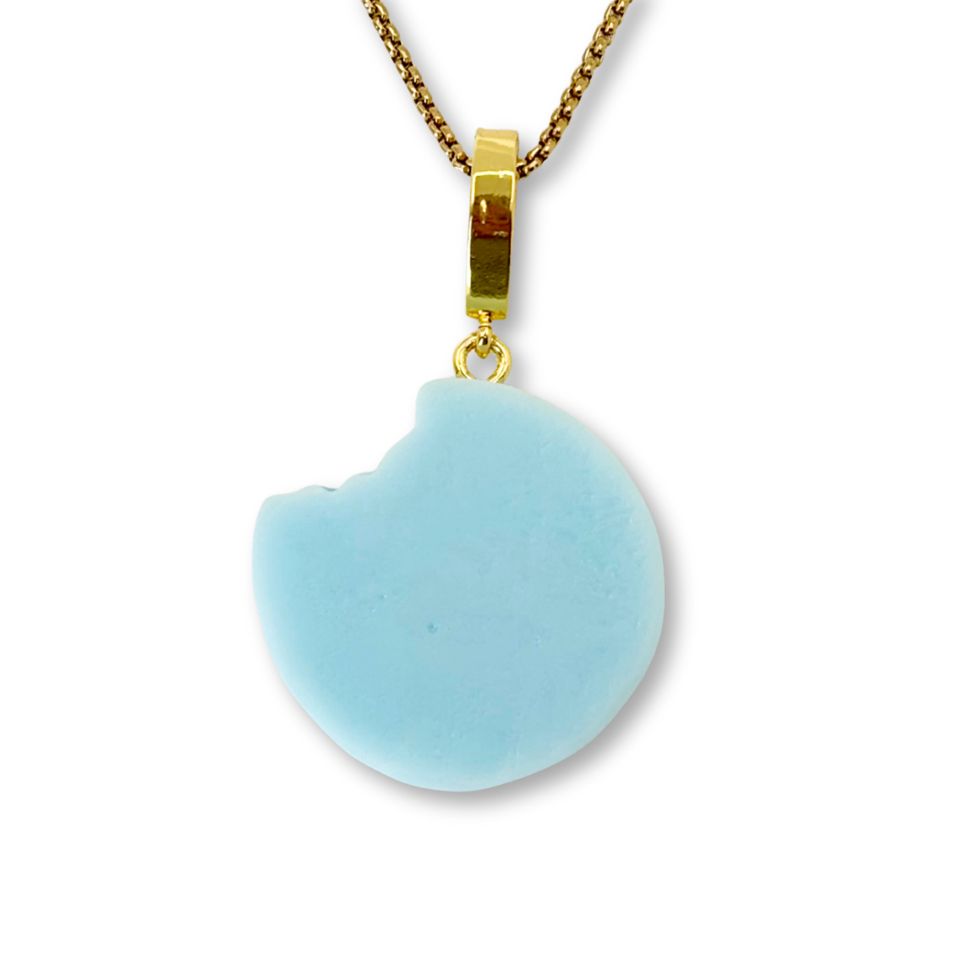 Nibbled Biscuit Pendant with Chain in Light Blue