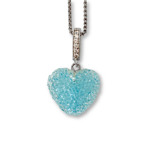 Jelly Heart Pendant with Chain in Light Blue
