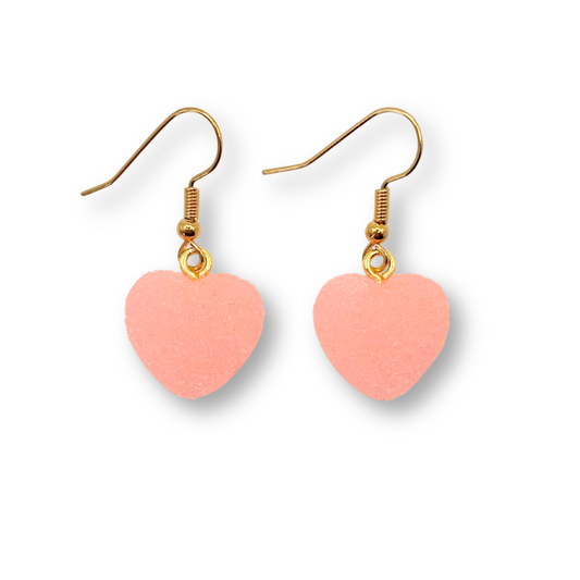 Sugar Heart Drop Earrings, in Powder Pink