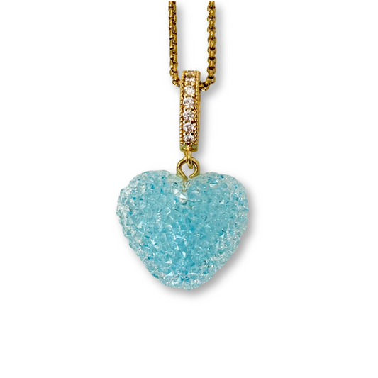 Jelly Heart Pendant with Chain in Light Blue