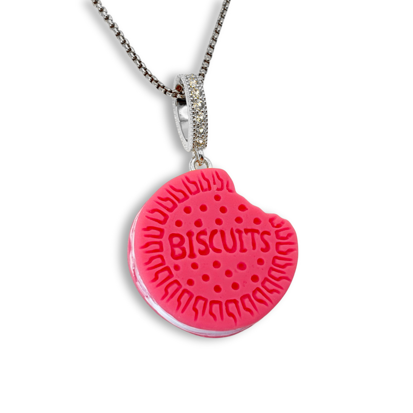 Nibbled Biscuit Pendant with Chain in Hot Pink