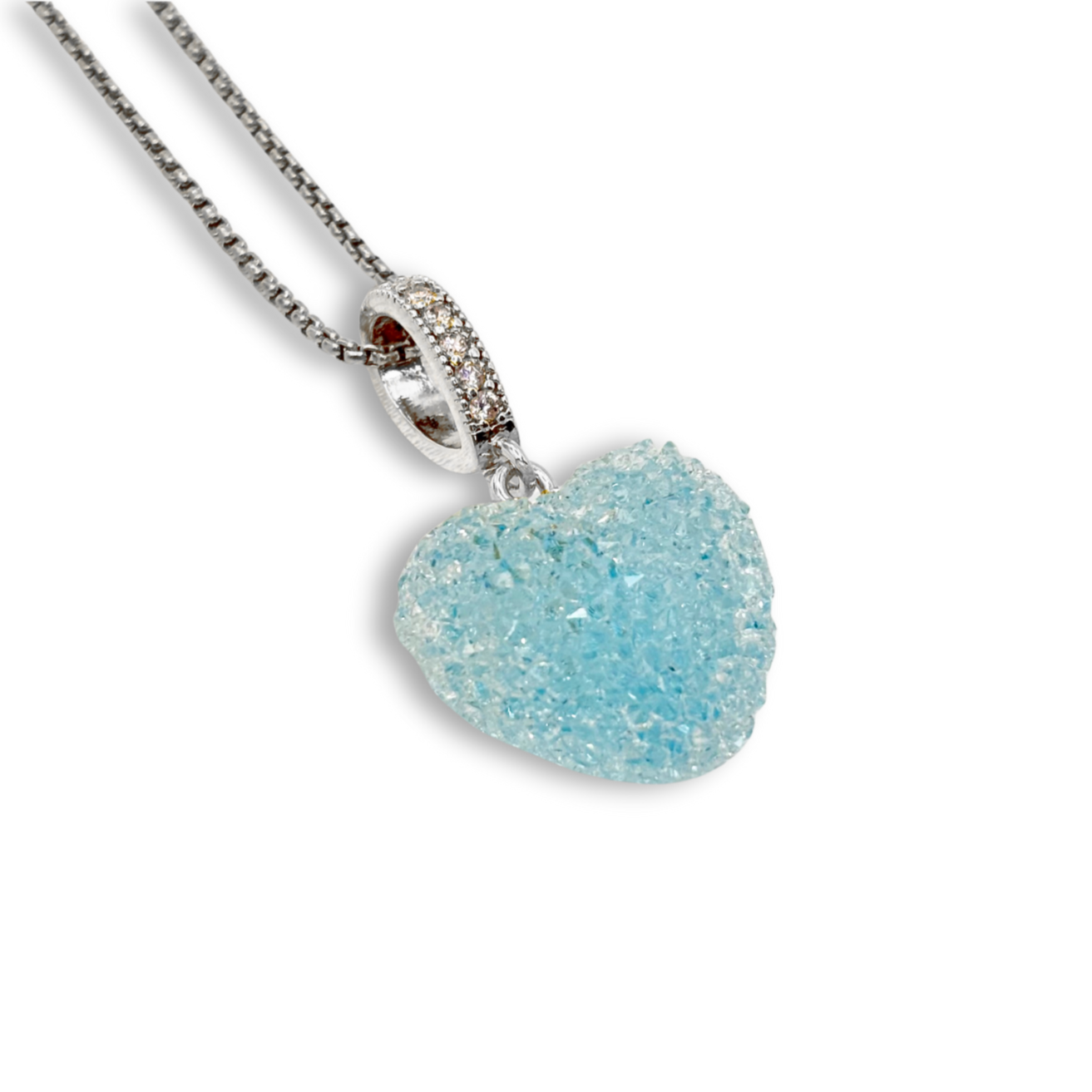 Jelly Heart Pendant with Chain in Light Blue