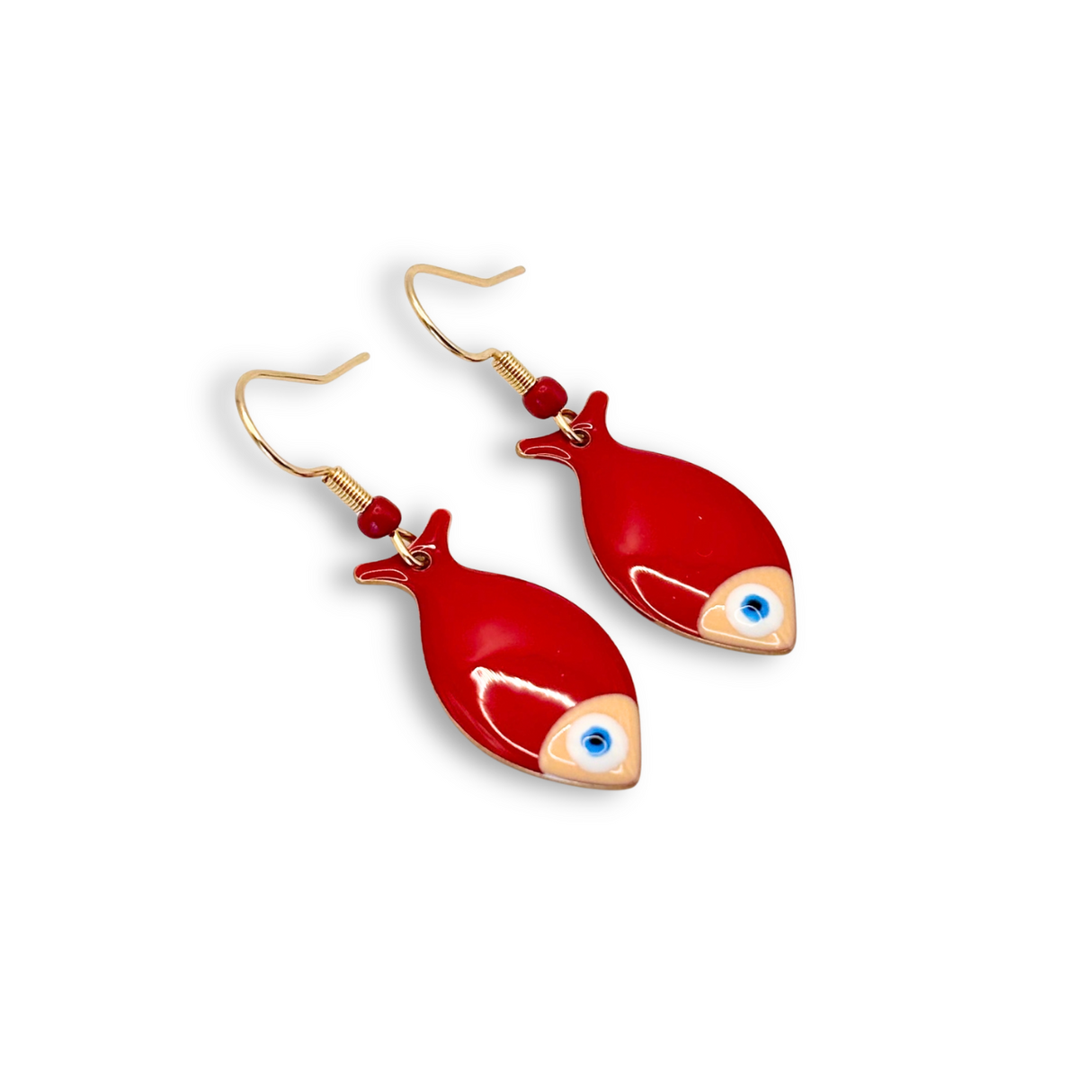 Flat-Fish Drop Earrings in Red