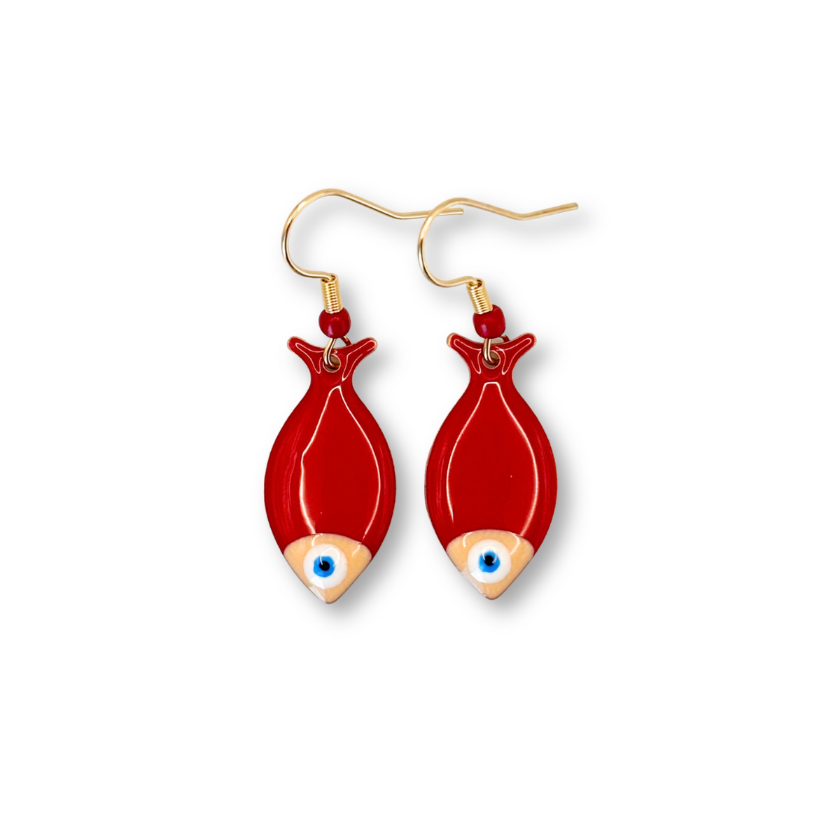 Flat-Fish Drop Earrings in Red