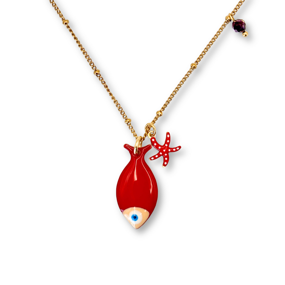 Flatfish & Starfish Pendant in Red