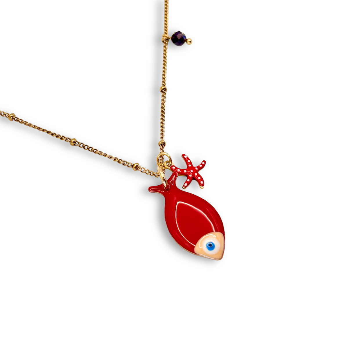 Flatfish & Starfish Pendant in Red