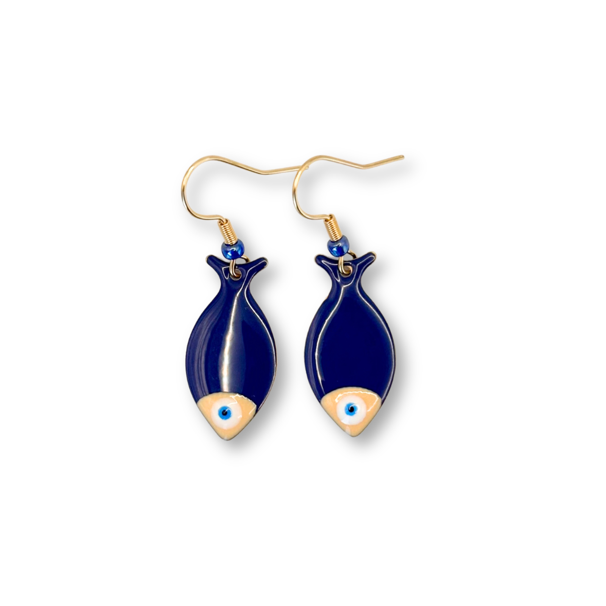Flat-Fish Drop Earrings in Navy Blue