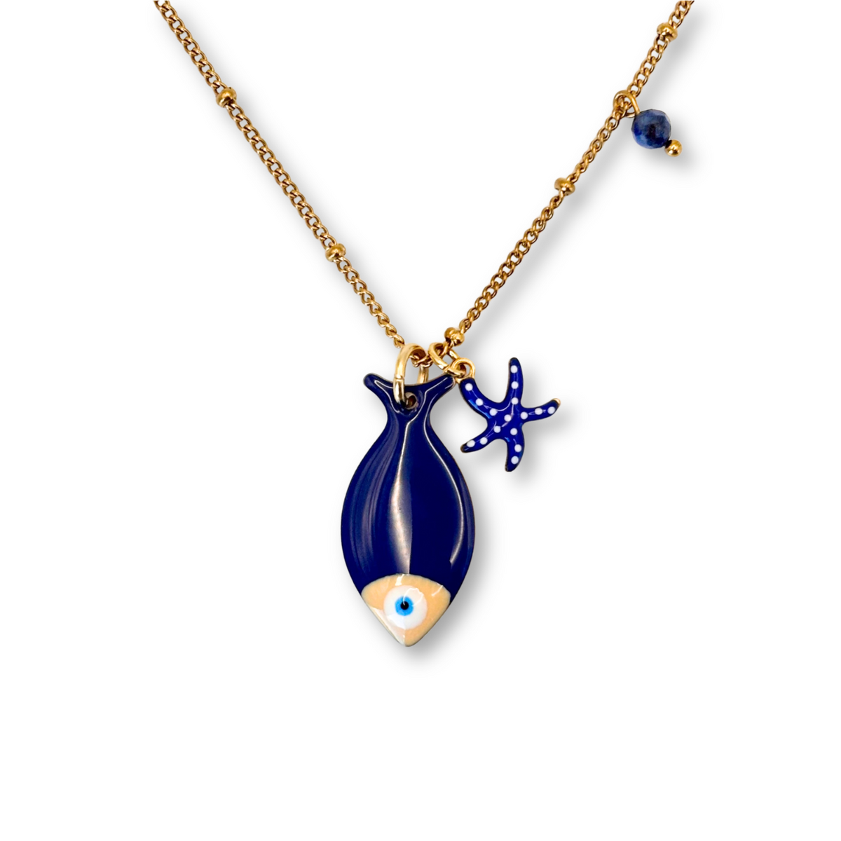Flatfish & Starfish Pendant in Navy Blue